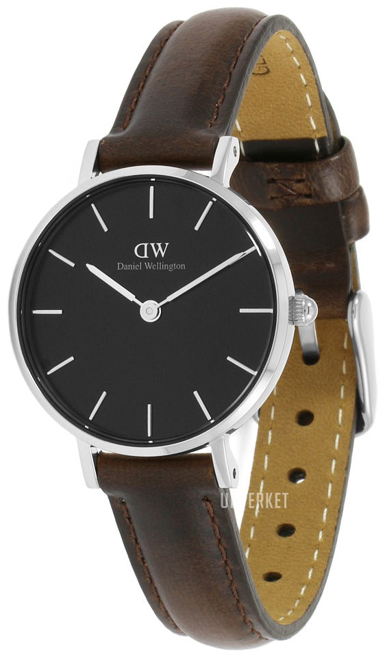 Daniel Wellington Classic Petite Bristol Black Dial Brown Leather Strap Watch For Women - DW00100233