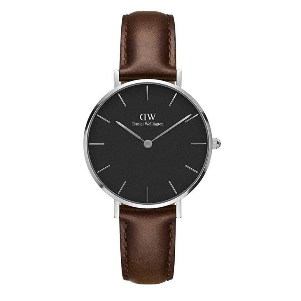 Daniel Wellington Classic Petite Bristol Black Dial Brown Leather Strap Watch For Women - DW00100177