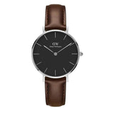 Daniel Wellington Classic Petite Bristol Black Dial Brown Leather Strap Watch For Women - DW00100177