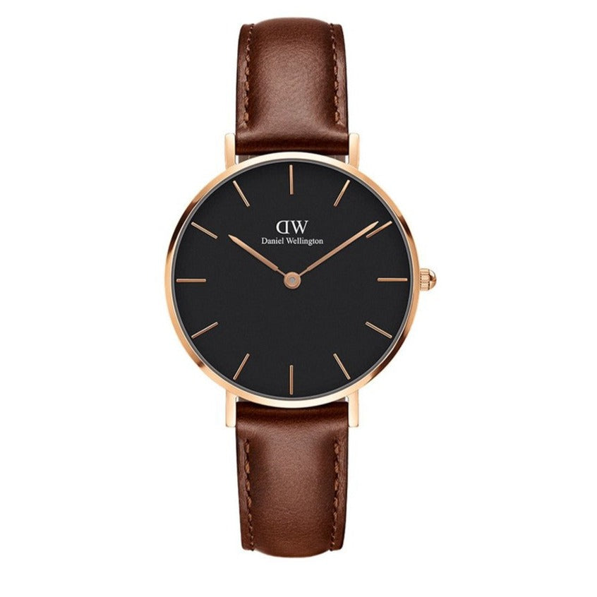 Daniel Wellington Petite St Mawes Black Dial Brown Leather Strap Watch For Women - DW00100169