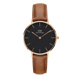 Daniel Wellington Classic Petite Durham Black Dial Brown Leather Strap Watch For Women - DW00100166