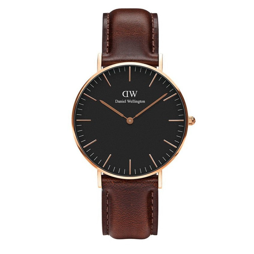Daniel Wellington Classic Bristol Black Dial Brown Leather Strap Watch for Men - DW00100137