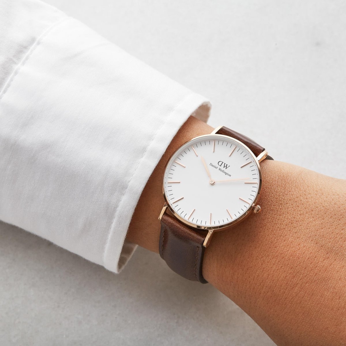 Daniel Wellington Classic Bristol White Dial Brown Leather Strap Watch For Women - DW00100039