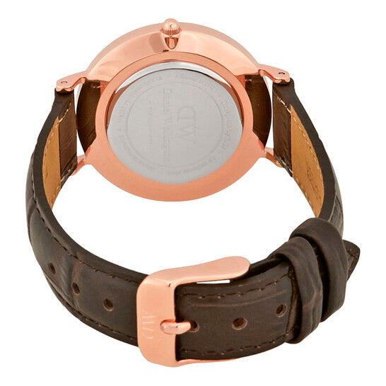 Daniel Wellington Classic Petite York Black Dial Brown Leather Strap Watch For Women - DW00100170