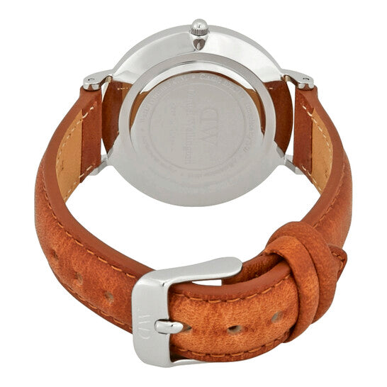 Daniel Wellington Petite Sterling Black Dial Brown Leather Strap Watch For Women - DW00100178