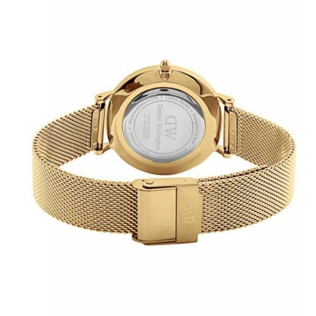 Daniel Wellington Classic Petite Evergold Black Dial Gold Mesh Bracelet Watch For Women - DW00100349