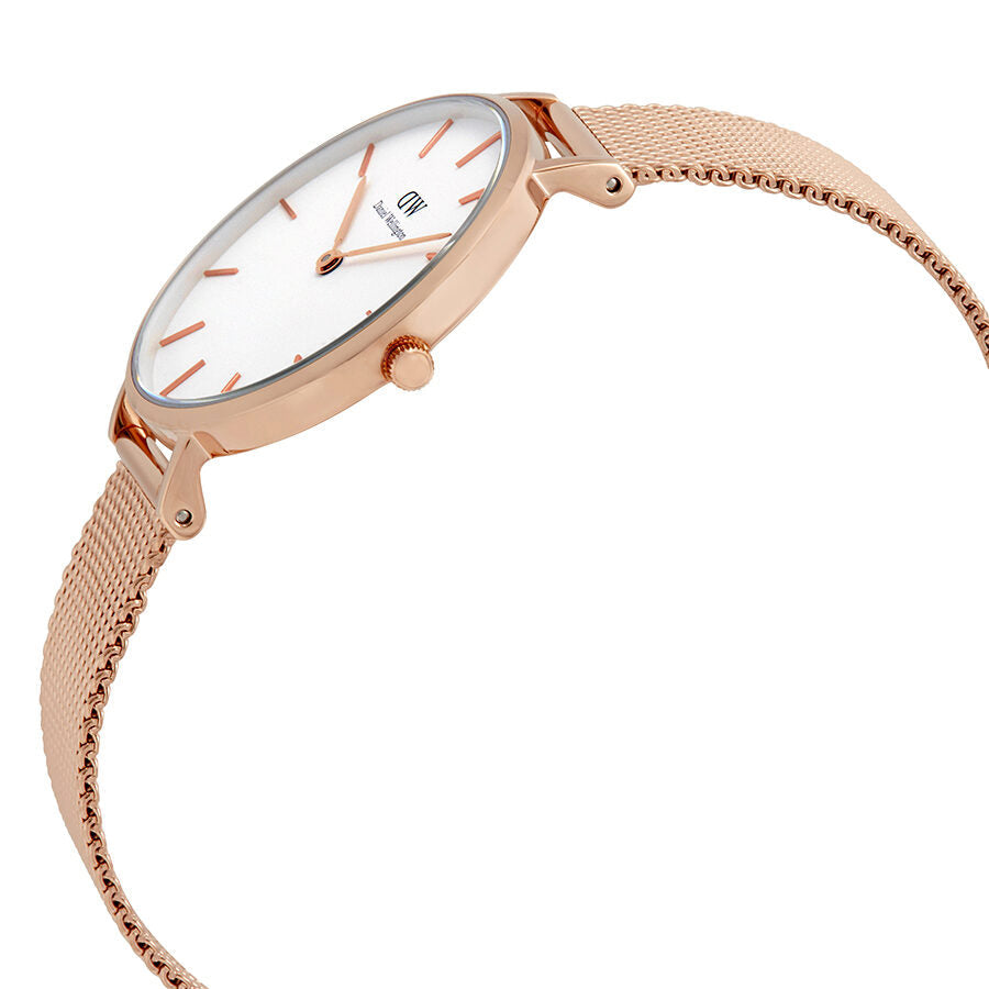 Daniel Wellington Classic Petite Melrose White Dial Rose Gold Mesh Bracelet Watch For Women - DW00100163