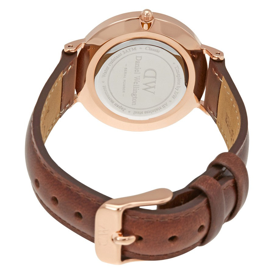 Daniel Wellington Petite St Mawes White Dial Brown Leather Strap Watch For Women - DW00100175