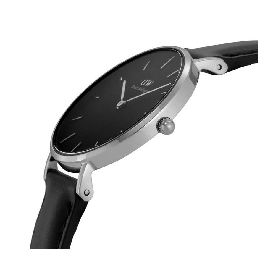 Daniel Wellington Petite Sheffield Black Dial Black Leather Strap Watch For Women - DW00100180