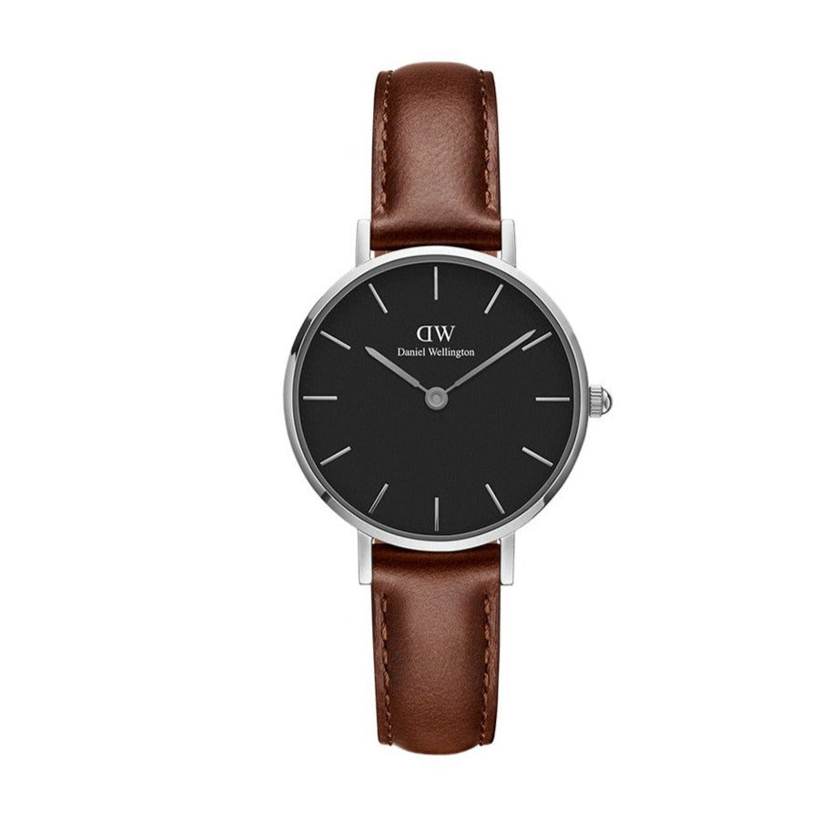 Daniel Wellington Classic Petite St Mawes Black Dial Brown Leather Strap Watch For Women - DW00100237