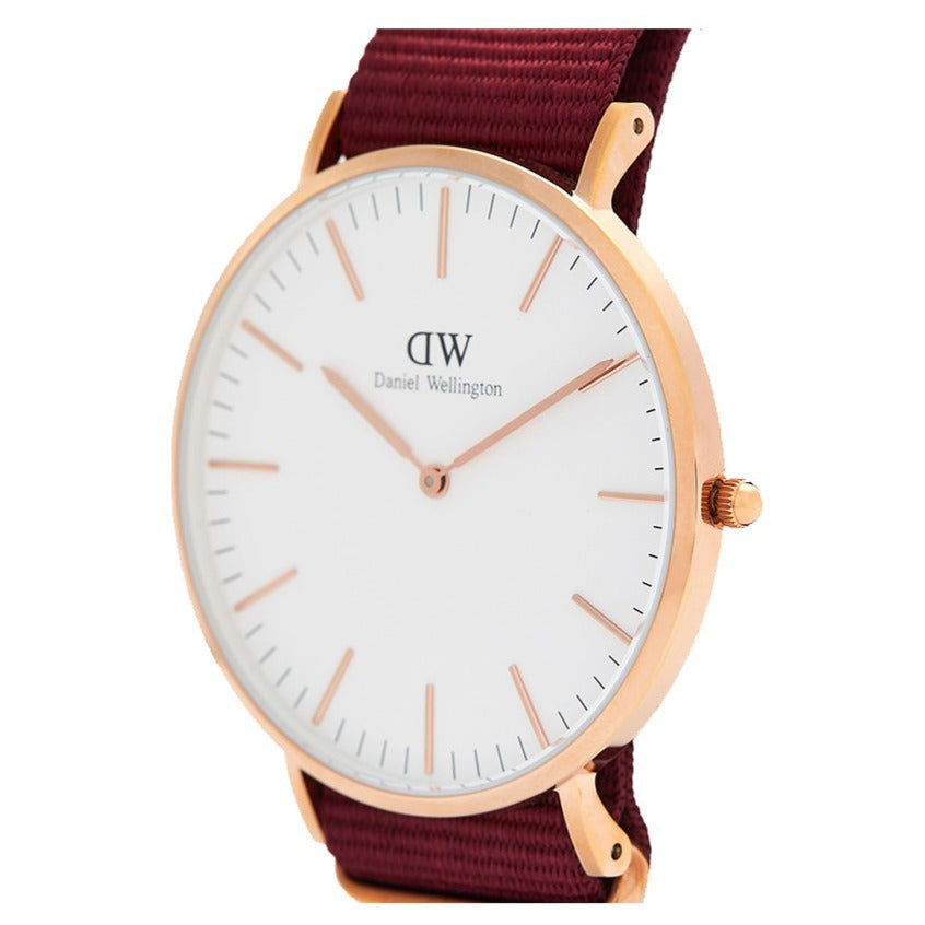 Daniel Wellington Classic Roselyn White Dial Maroon Nylon Strap Watch For Women - DW00100267