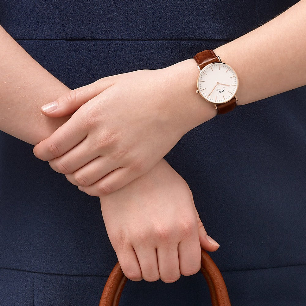 Daniel Wellington Classic St. Mawes White Dial Brown Leather Strap Watch for Men - DW00100035