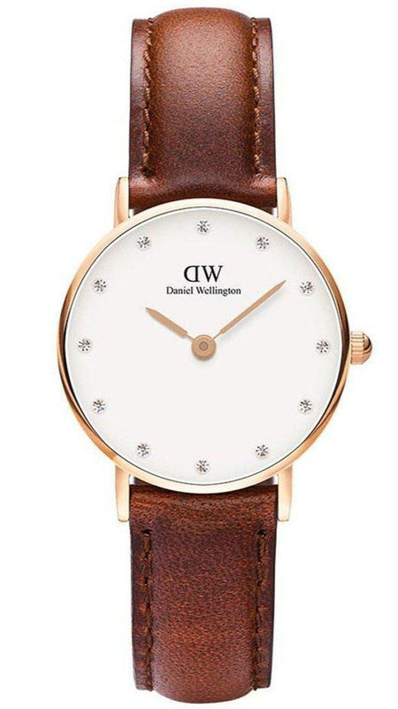 Daniel Wellington Classy St Mawes White Dial Brown Leather Strap Watch For Women - DW00100059
