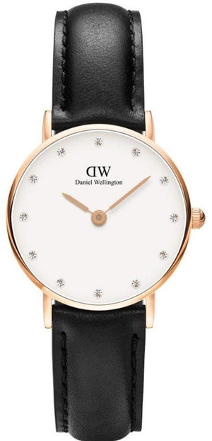 Daniel Wellington Classy Sheffield White Dial Black Leather Strap Watch For Women - DW00100060