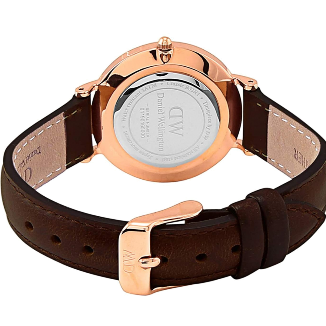 Daniel Wellington Classy York White Dial Brown Leather Strap Watch For Women - DW00100061