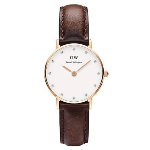 Daniel Wellington Classy Bristol White Dial Brown Leather Strap Watch For Women - DW00100062