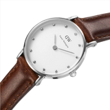 Daniel Wellington Classy St Mawes White Dial Brown Leather Strap Watch For Women - DW00100067