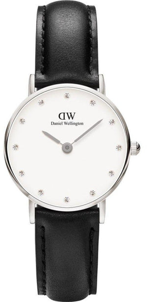 Daniel Wellington Classy Sheffield White Dial Black Leather Strap Watch For Women - DW00100068