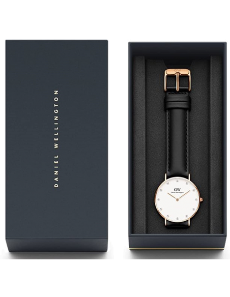 Daniel Wellington Classic Petite Sheffield White Dial Black Leather Strap Watch For Women - DW00100230
