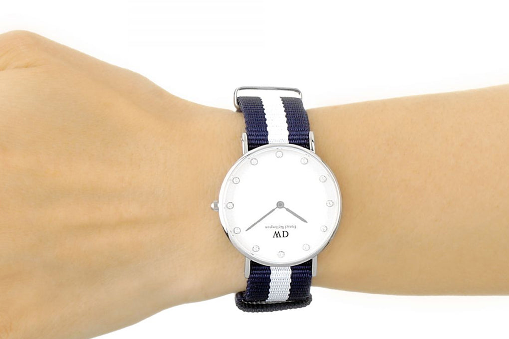 Daniel Wellington Classy Glasgow White Dial Two Tone Nylon Strap Watch For Women - DW00100082