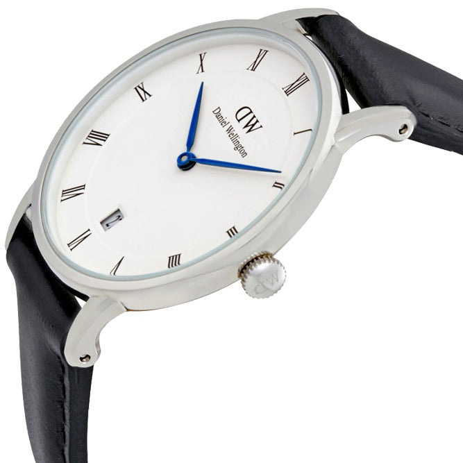 Daniel Wellington Dapper Sheffield White Dial Black Leather Strap Watch For Women - DW00100096