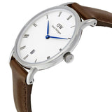 Daniel Wellington Dapper Bristol White Dial Brown Leather Strap Watch For Women - DW00100098