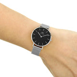 Daniel Wellington Classic Petite Sterling Black Dial Silver Mesh Bracelet Watch For Women - DW00100162