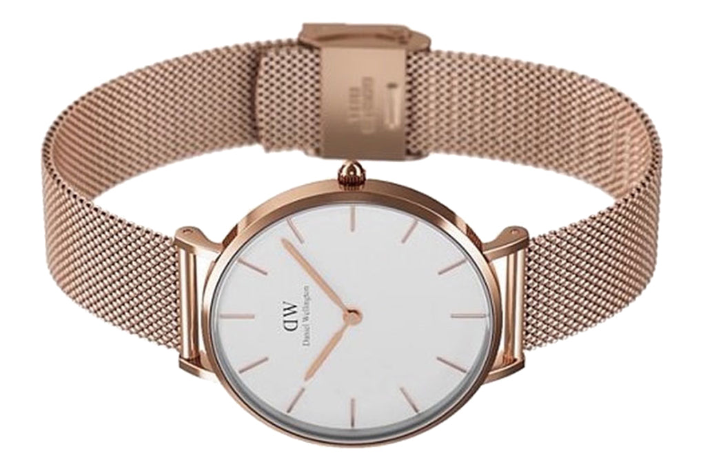 Daniel Wellington Classic Petite Melrose White Dial Rose Gold Mesh Bracelet Watch For Women - DW00100163