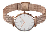 Daniel Wellington Classic Petite Melrose White Dial Rose Gold Mesh Bracelet Watch For Women - DW00100163