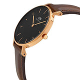Daniel Wellington Classic Petite Bristol Black Dial Brown Leather Strap Watch For Women - DW00100165