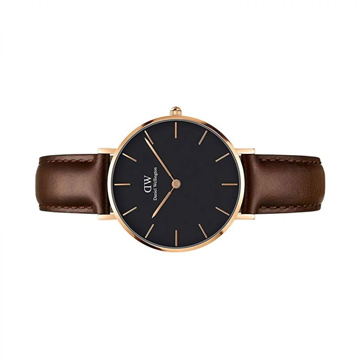 Daniel Wellington Classic Petite Bristol Black Dial Brown Leather Strap Watch For Women - DW00100165