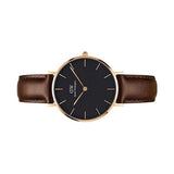 Daniel Wellington Classic Petite Bristol Black Dial Brown Leather Strap Watch For Women - DW00100165