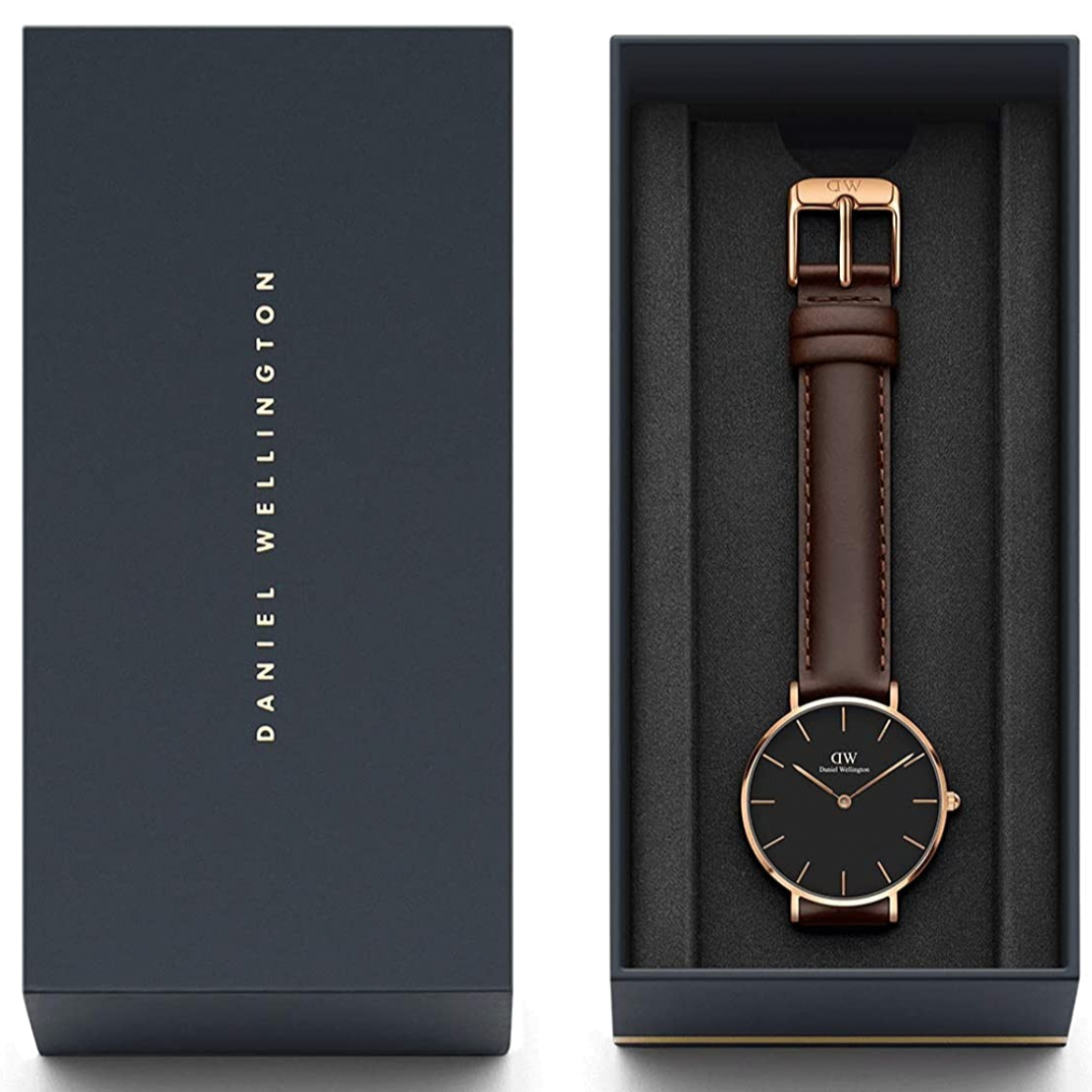 Daniel Wellington Classic York Black Dial Brown Leather Strap Watch For Women - DW00100140