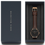 Daniel Wellington Classic York Black Dial Brown Leather Strap Watch For Women - DW00100140