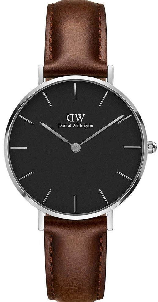 Daniel Wellington Classic Petite Bristol Black Dial Brown Leather Strap Watch For Women - DW00100177