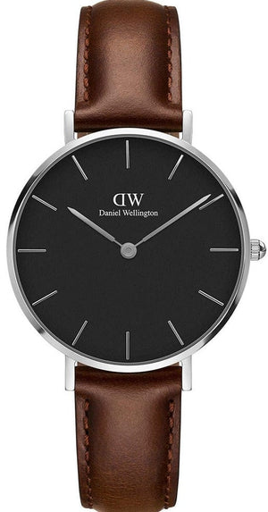 Daniel Wellington Classic Petite Bristol Black Dial Brown Leather Strap Watch For Women - DW00100177