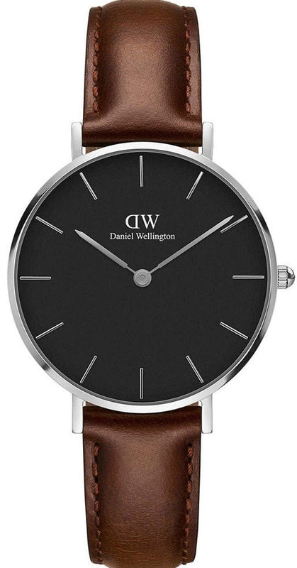 Daniel Wellington Classic Petite Bristol Black Dial Brown Leather Strap Watch For Women - DW00100177