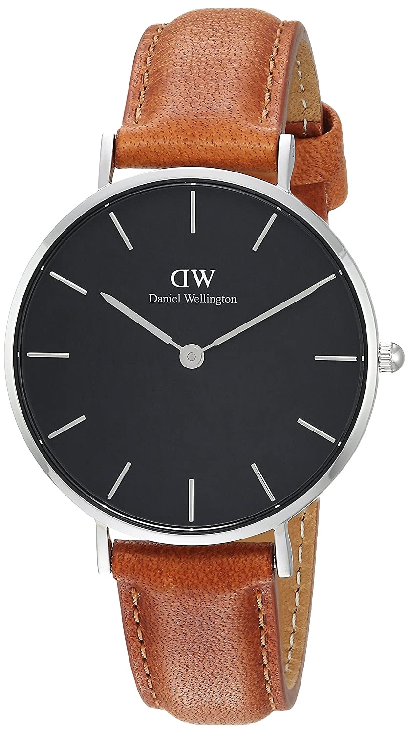 Daniel Wellington Petite Sterling Black Dial Brown Leather Strap Watch For Women - DW00100178