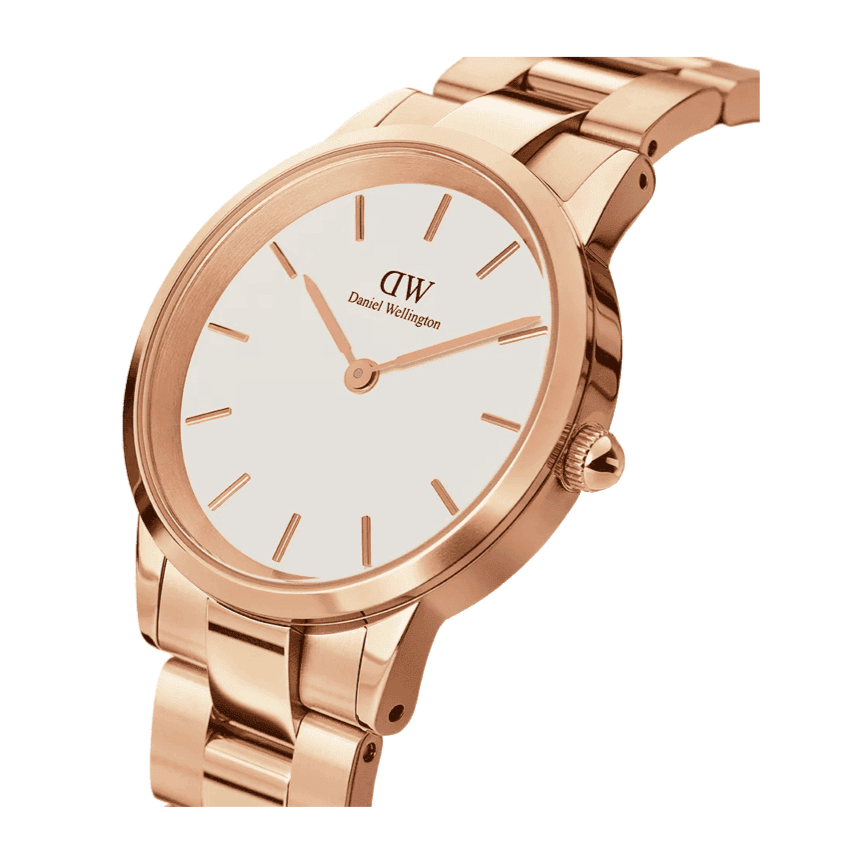 Daniel Wellington Iconic Link White Dial Rose Gold Steel Strap Watch For Women - DW00100209
