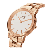 Daniel Wellington Iconic Link White Dial Rose Gold Steel Strap Watch For Women - DW00100209