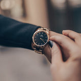 Daniel Wellington Iconic Link Black Dial Rose Gold Steel Strap Watch for Women - DW00100212