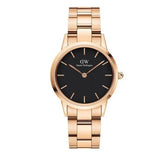 Daniel Wellington Iconic Link Black Dial Rose Gold Steel Strap Watch for Women - DW00100212