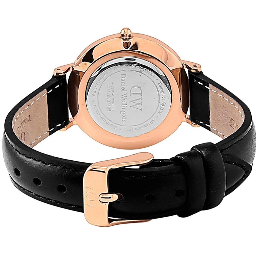 Daniel Wellington Classic Petite Sheffield Black Dial Black Leather Strap Watch For Women - DW00100224