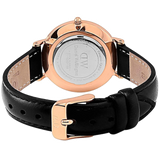 Daniel Wellington Classic Petite Sheffield Black Dial Black Leather Strap Watch For Women - DW00100224