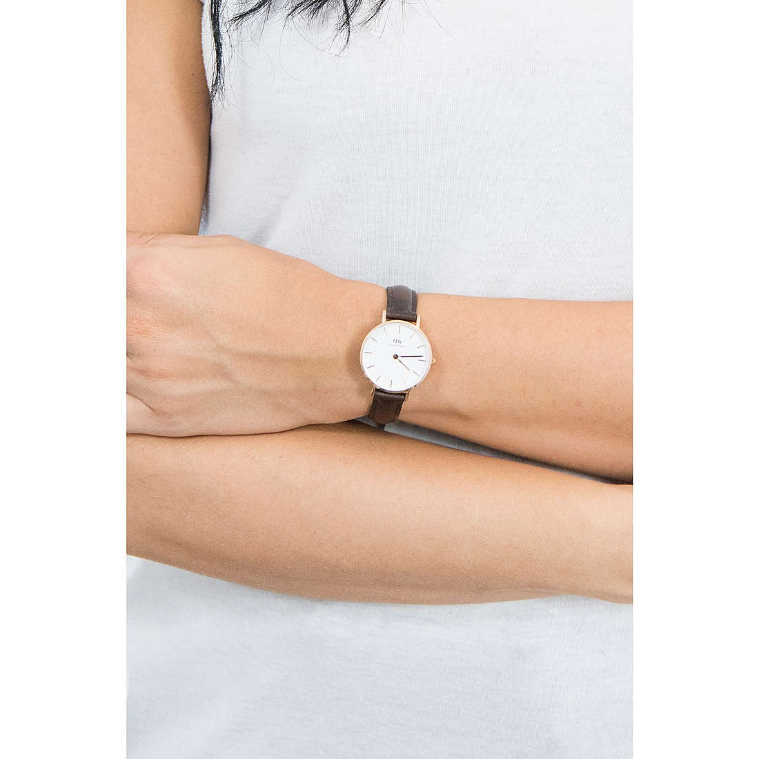 Daniel Wellington Classic Petite York White Dial Brown Leather Strap Watch For Women - DW00100232