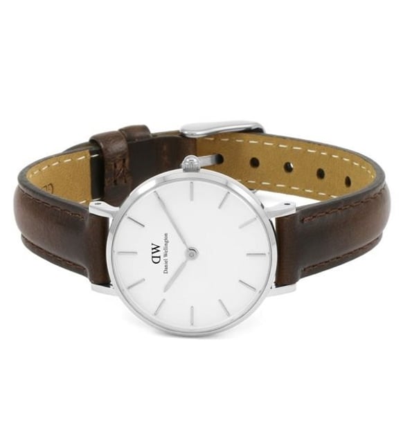 Daniel Wellington Classic Petite White Dial Brown Leather Strap Watch For Women - DW00100239