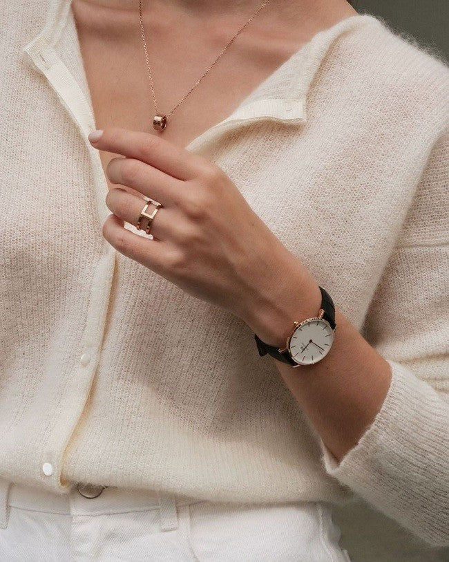 Daniel Wellington Classic Petite Sheffield White Dial Black Leather Strap Watch For Women - DW00100242