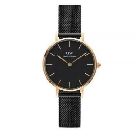 Daniel Wellington Petite Ashfield Black Dial Black Mesh Strap Watch For Women - DW00100245