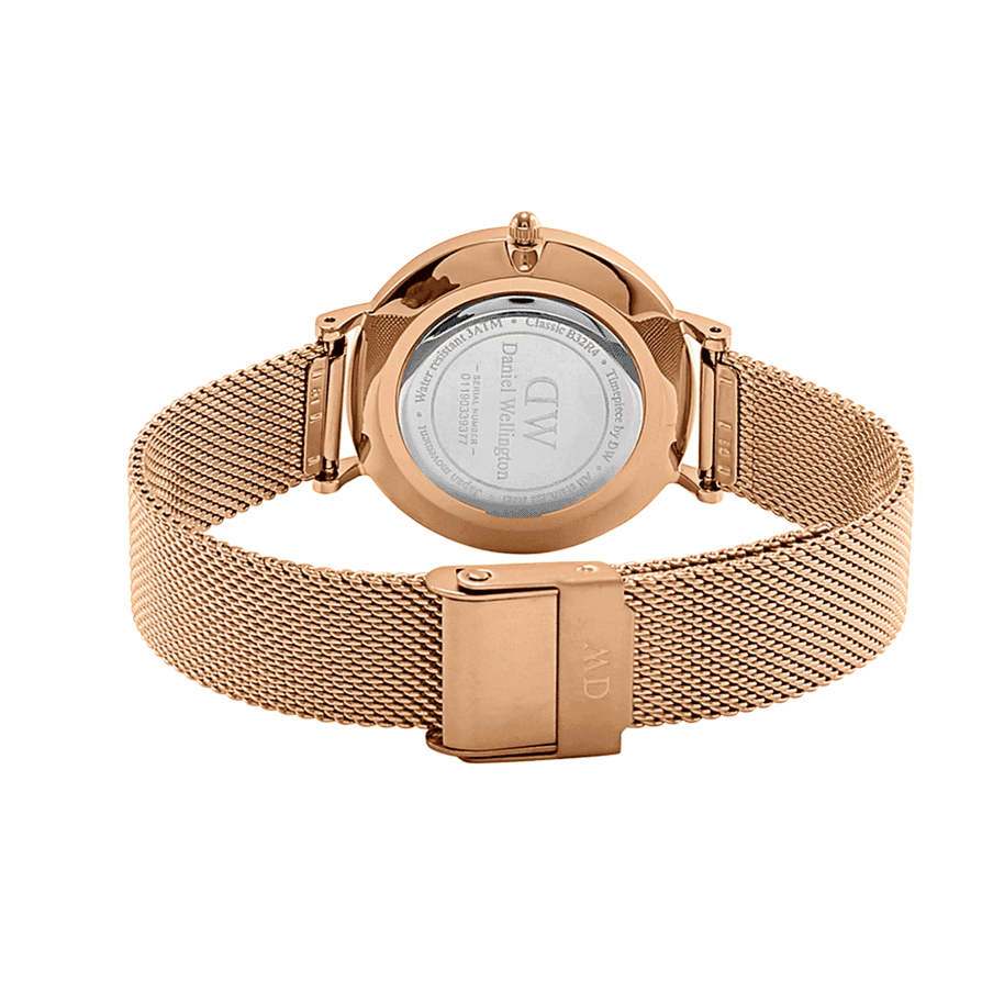 Daniel Wellington Petite Melrose Black Dial Rose Gold Mesh Strap Watch For Women - DW00100303