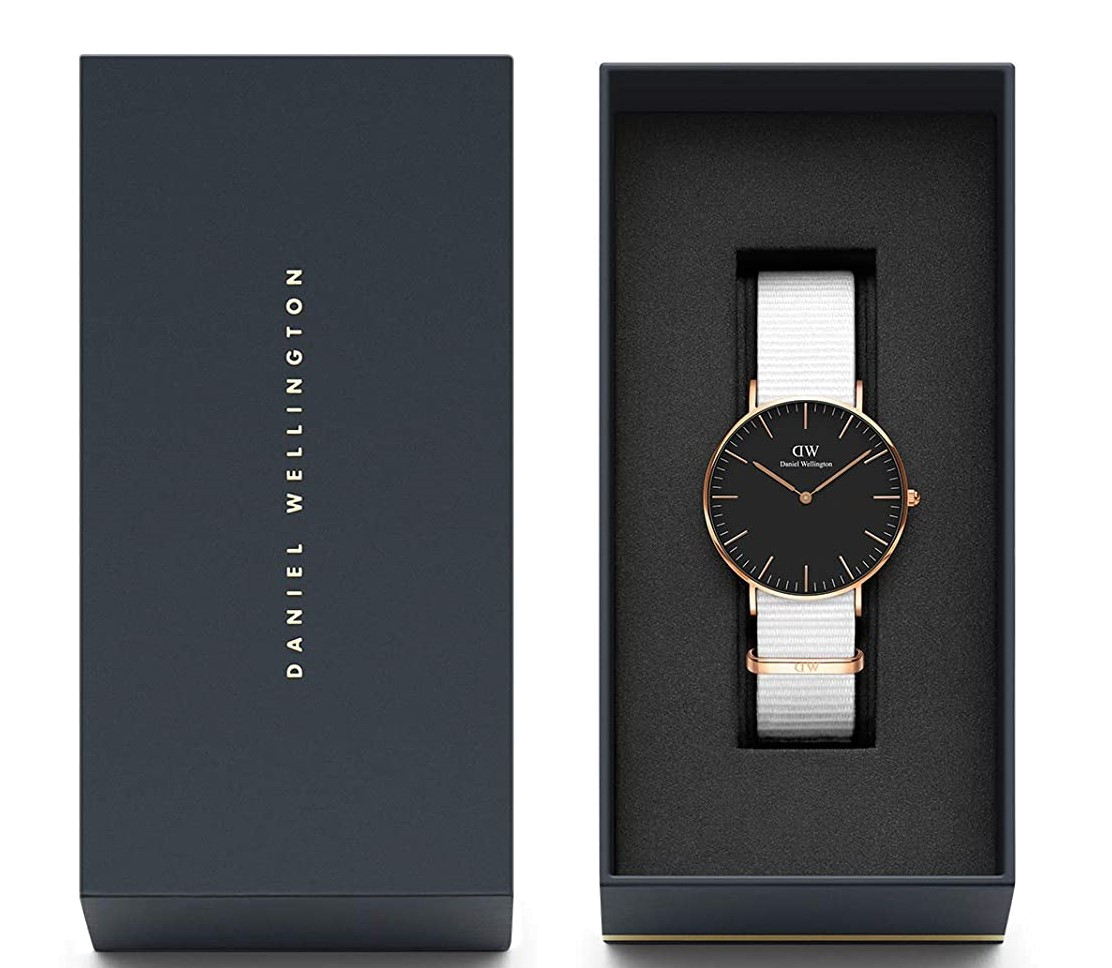 Daniel Wellington Classic Dover Black Dial White Nylon Strap Watch For Women - DW00100310